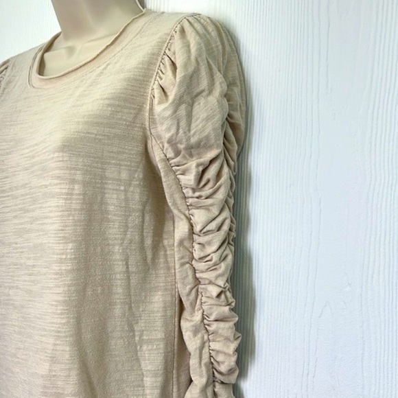 Free People - Natasha Cream Crewneck Ruched Long Sleeve Crew Neck Top Size XS - Picture 6 of 10